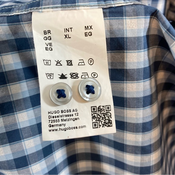 Hugo Boss Mens Long Sleeve Dress Shirt, Regular Fit, Blue and White Plaid - Picture 9 of 10